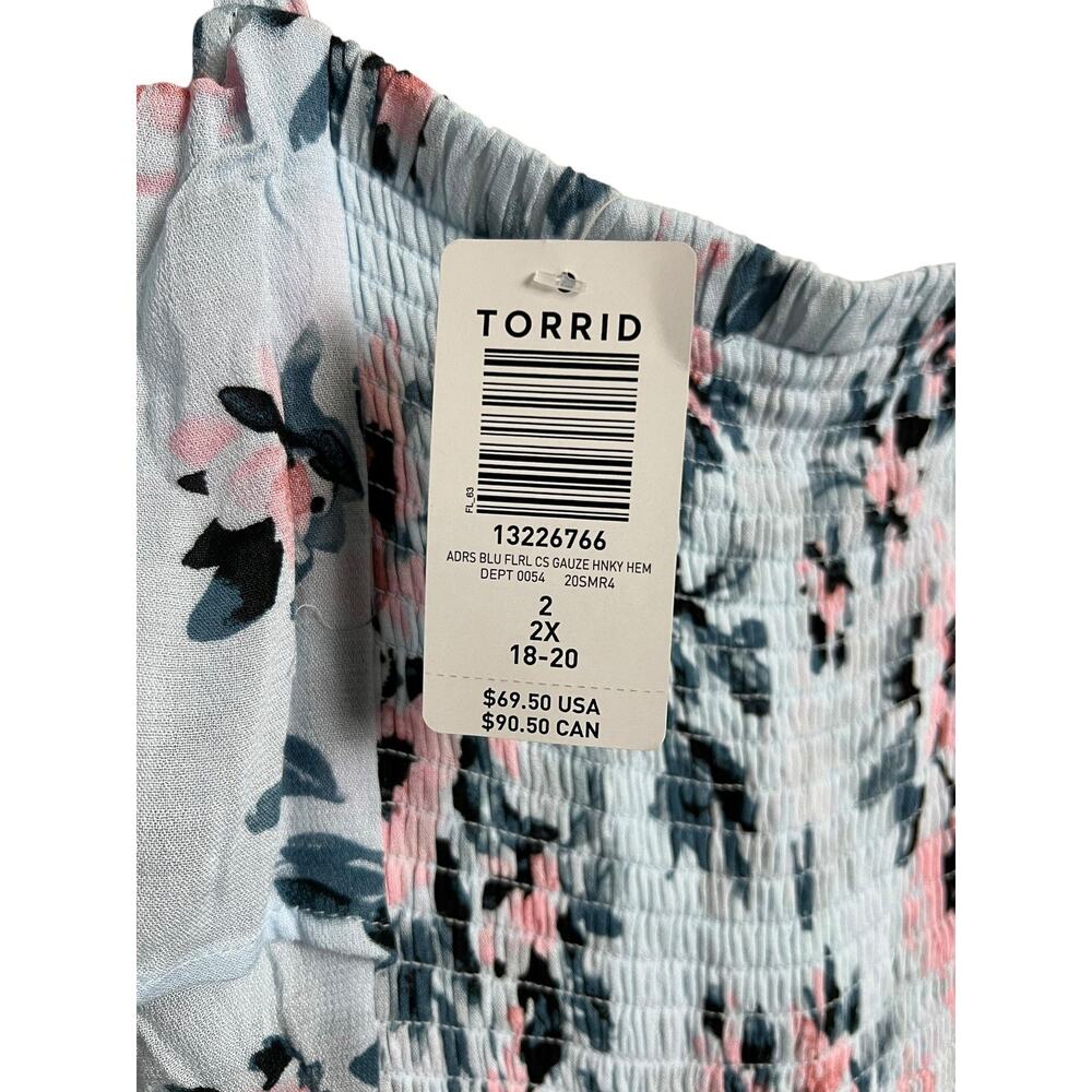 Torrid Floral Sundress Womens 2X Plus Blue Cold Shoulder Ruffle Midi Boho Summer - Picture 8 of 12
